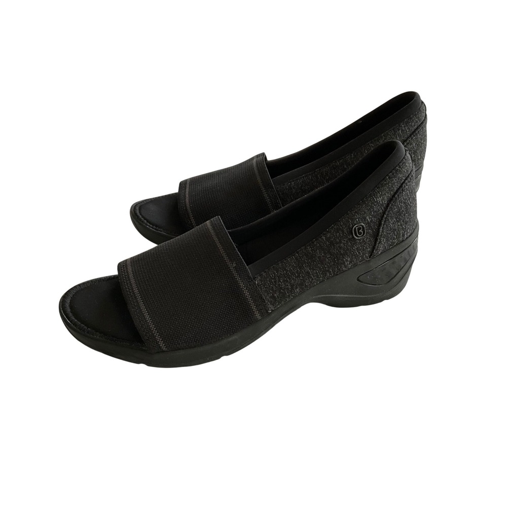 Bzees Kudos Wedge Sandals Women 10M Black Open Toe Stretch Comfort Shoes